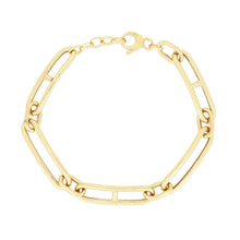Load image into Gallery viewer, 14k Yellow Gold 7.4mm Paperclip Mariner Alternating Link Bracelet, 7.25 Inch
