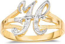 Load image into Gallery viewer, 10k Two-Tone Yellow Gold and White Gold 8.5mm Personalized A-Z Initial Cursive Letter Ring, Sizes 3 - 10
