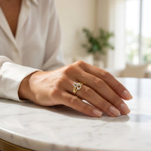 Load image into Gallery viewer, 10k Two-Tone Yellow Gold and White Gold 8.5mm Personalized A-Z Initial Cursive Letter Ring, Sizes 3 - 10
