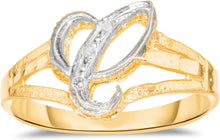Load image into Gallery viewer, 10k Two-Tone Yellow Gold and White Gold 8.5mm Personalized A-Z Initial Cursive Letter Ring, Sizes 3 - 10
