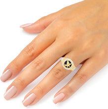 Load image into Gallery viewer, 10k Yellow Gold 14mm Eagle Bird Onyx Two-Tone Railroad CZ Ring, Sizes 5 - 13
