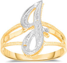 Load image into Gallery viewer, 10k Two-Tone Yellow Gold and White Gold 15mm Personalized A-Z Initial Cursive Letter Ring, Sizes 3 - 10
