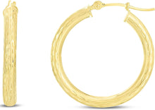 Load image into Gallery viewer, 14k Yellow Gold 3mm Diamond Cut Tube Hoop Earrings
