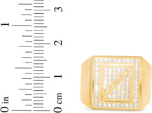 Load image into Gallery viewer, 10k Yellow Gold 16.6mm Pave CZ Square Signet with Diamond Cut Strip Ring, Size 4-13
