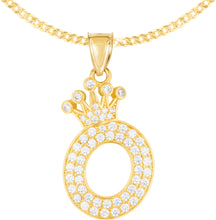 Load image into Gallery viewer, 10k Yellow Gold 0.8&quot; Pave CZ Personalized Crown Alphabet Letter A - Z Initial Charm Pendant with optional Chain Necklace
