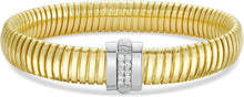 Load image into Gallery viewer, Italian .18cttw Diamond 14k Two-Tone Gold 9.5mm Stretchable Tubogas Charm Bracelet, 7.25 Inch

