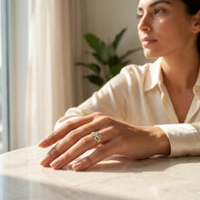Load image into Gallery viewer, 10k Two-Tone Yellow Gold and White Gold 8.5mm Personalized A-Z Initial Cursive Letter Ring, Sizes 3 - 10
