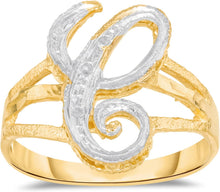Load image into Gallery viewer, 10k Two-Tone Yellow Gold and White Gold 15mm Personalized A-Z Initial Cursive Letter Ring, Sizes 3 - 10

