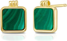Load image into Gallery viewer, 14k Yellow Gold 9.1mm Square Natural Gemstone Stud Earrings (Malachite, Mother of Pearl, Black Onyx)
