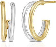 Load image into Gallery viewer, 14k Two-Tone Gold 11.2mm Double Row Split C-Hoop Earrings
