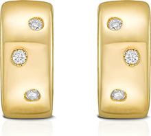 Load image into Gallery viewer, Italian .09cttw Diamond 14k Yellow Gold Round Wide Huggie Hoop Earrings
