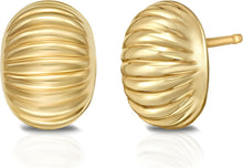 Load image into Gallery viewer, Italian 14k Yellow Gold 10mm Puffy Ridged Oval Button Stud Earrings
