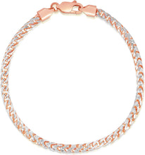 Load image into Gallery viewer, 10k Rose Gold 2.5mm Solid Iced White Gold Pave Round Franco Chain Bracelet or Anklet, 8 Inch or 10 Inch
