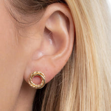 Load image into Gallery viewer, 14k Yellow Gold 11mm Interlocking Textured Trinity Stud Earrings
