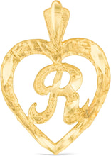 Load image into Gallery viewer, 10k Yellow Gold 24mm Personalized Alphabet Letter A - Z Initial Heart Pendant with optional Extendable Cable Chain Necklace
