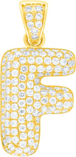 Load image into Gallery viewer, 10k Yellow Gold 0.7&quot; Pave CZ Personalized Bubble Alphabet Letter A - Z Initial Charm Pendant with optional Chain Necklace
