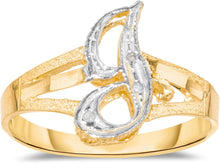 Load image into Gallery viewer, 10k Two-Tone Yellow Gold and White Gold 8.5mm Personalized A-Z Initial Cursive Letter Ring, Sizes 3 - 10
