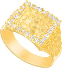 Load image into Gallery viewer, 10k Yellow Gold 16.5mm Solid Square CZ Border Nugget Ring
