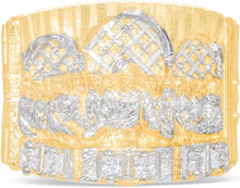 Load image into Gallery viewer, 10k Yellow Gold 18mm Last Supper CZ Baguette Two-Tone Ring, Sizes 6-14
