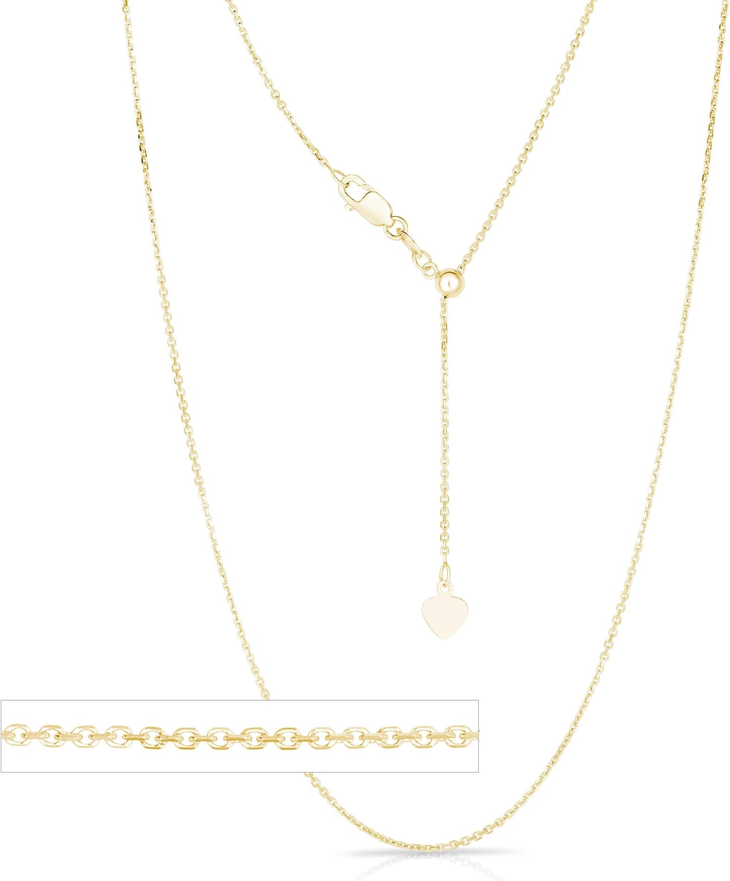 14k Yellow Gold or White Gold or Rose Gold 1.1mm Classic Cable Adjustable Chain Necklace