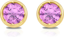 Load image into Gallery viewer, 14k Yellow Gold 5mm Round Birthstone Stud Earrings (Garnet, Amethyst, Aquamarine, White Topaz, Emerald, Moonstone, Ruby, Peridot, Blue Sapphire, Pink Sapphire, Citrine, Sky Blue Topaz)
