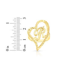 Load image into Gallery viewer, 10k Yellow Gold Small Medium Large or Extra Large A-Z Cursive initial Letter Heart Ring
