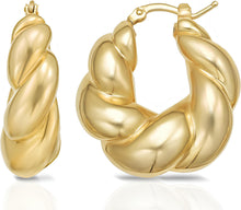 Load image into Gallery viewer, 925 Sterling Silver or 14k Gold over Silver 25.3mm Puffy Graduated Twisted Hoop Earrings
