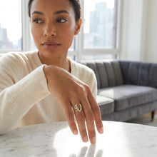 Load image into Gallery viewer, 10k Two-Tone Yellow Gold and White Gold 15mm Personalized A-Z Initial Cursive Letter Ring, Sizes 3 - 10
