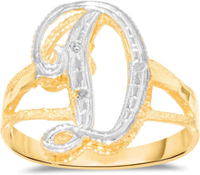 Load image into Gallery viewer, 10k Two-Tone Yellow Gold and White Gold 15mm Personalized A-Z Initial Cursive Letter Ring, Sizes 3 - 10
