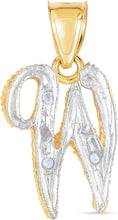 Load image into Gallery viewer, 10k Yellow Gold and White Gold Two-Tone 21.5mm Cursive Personalized Alphabet A-Z Initial Pendant with Optional 1.1mm Solid Cable Chain, 18 Inch
