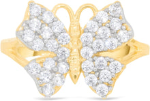 Load image into Gallery viewer, 10k Yellow Gold 12mm Pave CZ Butterfly Ring, Sizes 4 - 10
