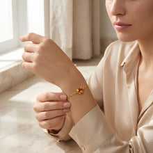 Load image into Gallery viewer, Floreo 14k Yellow Gold Paperclip Chain Heart Gemstone Bracelet 7 Inch
