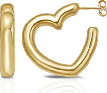 Load image into Gallery viewer, 925 Sterling Silver or 14k Gold over Silver 28mm Open Heart C-Hoop Earrings
