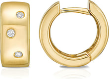 Load image into Gallery viewer, Italian .09cttw Diamond 14k Yellow Gold Round Wide Huggie Hoop Earrings
