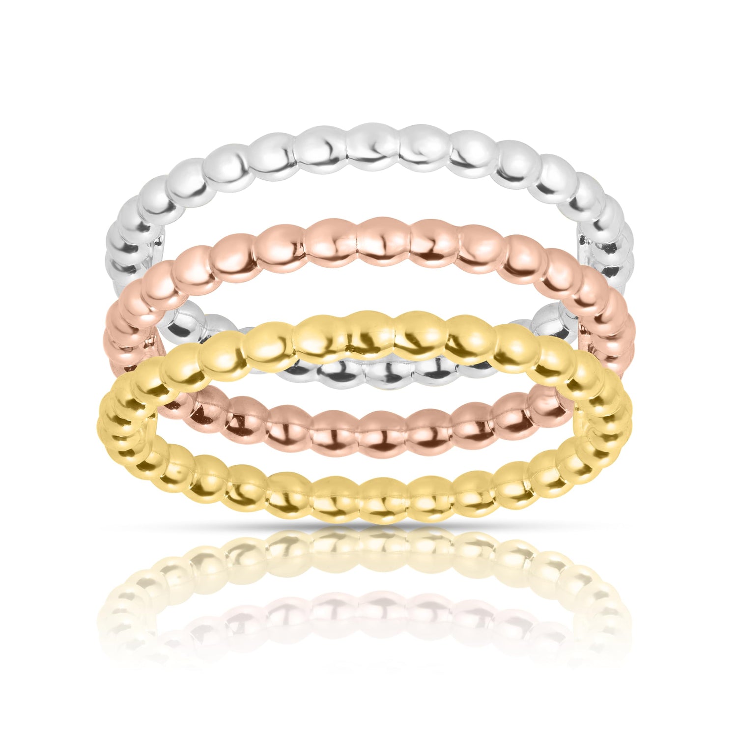 10k Tri-Color Gold Beaded Stackable (Set of 3) Women's Ring