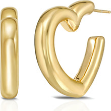 Load image into Gallery viewer, 925 Sterling Silver or 14k Gold over Silver 28mm Open Heart C-Hoop Earrings
