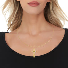 Load image into Gallery viewer, 14k Yellow Gold 1.7" Classic INRI Jesus Crucifix Two-Tone Cross Charm Pendant with optional Adjustable Chain Necklace
