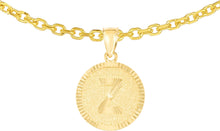 Load image into Gallery viewer, 10k Yellow Gold 0.63&quot; Personalized Medallion Alphabet Letter A - Z Initial Charm Pendant with optional Extendable Chain Necklace
