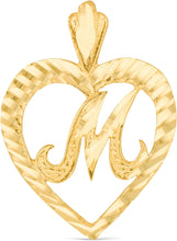 Load image into Gallery viewer, 10k Yellow Gold 24mm Personalized Alphabet Letter A - Z Initial Heart Pendant with optional Extendable Cable Chain Necklace

