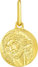 Load image into Gallery viewer, Italian 14k Yellow Gold 11mm Jesus Face Medallion Religious Charm Pendant with Optional Necklace,  16-17-18 Inch
