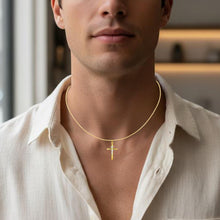 Load image into Gallery viewer, 14k Yellow Gold 1.7" or 1.2" Classic Cylinder Tube INRI Jesus Crucifix Two-Tone Cross Charm Pendant with optional Adjustable Chain Necklace
