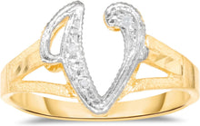 Load image into Gallery viewer, 10k Two-Tone Yellow Gold and White Gold 8.5mm Personalized A-Z Initial Cursive Letter Ring, Sizes 3 - 10
