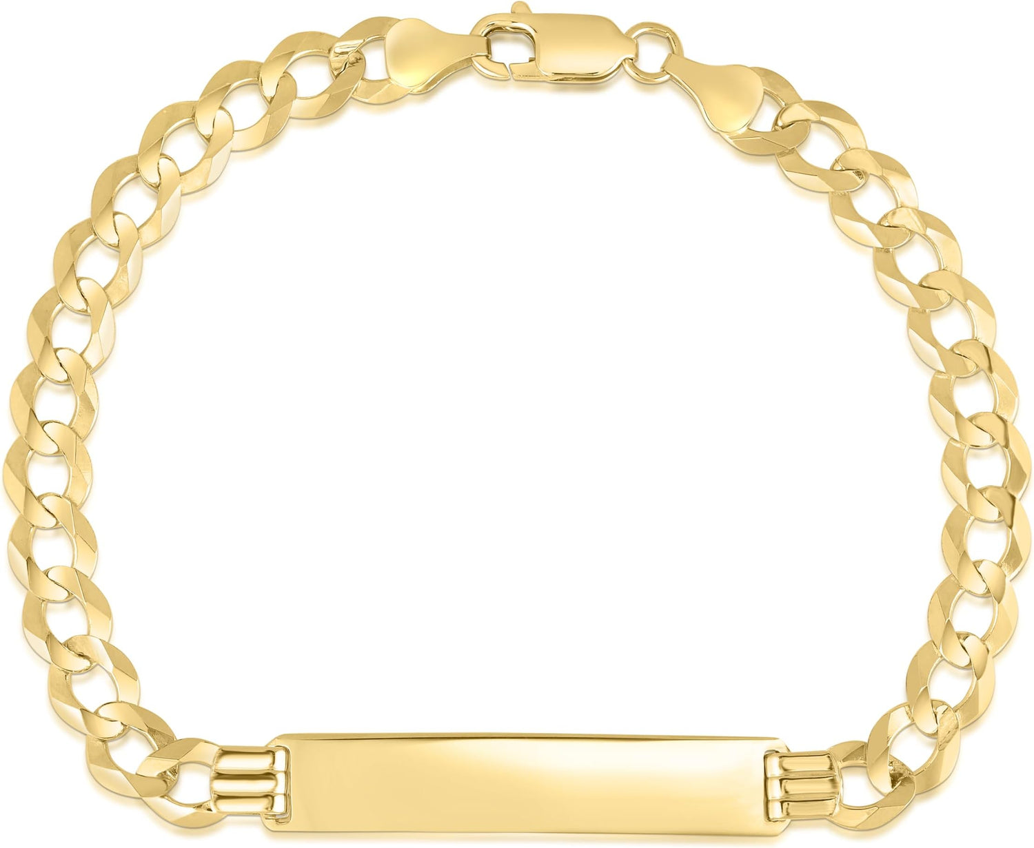 14k Yellow Gold 6.7mm Solid Curb Chain ID Personalized Engraved Name Bar Custom Bracelet