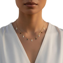 Load image into Gallery viewer, 14k Yellow Gold Cable Chain Gemstone Inlay Station Necklace, 18 Inch with 2" Extender
