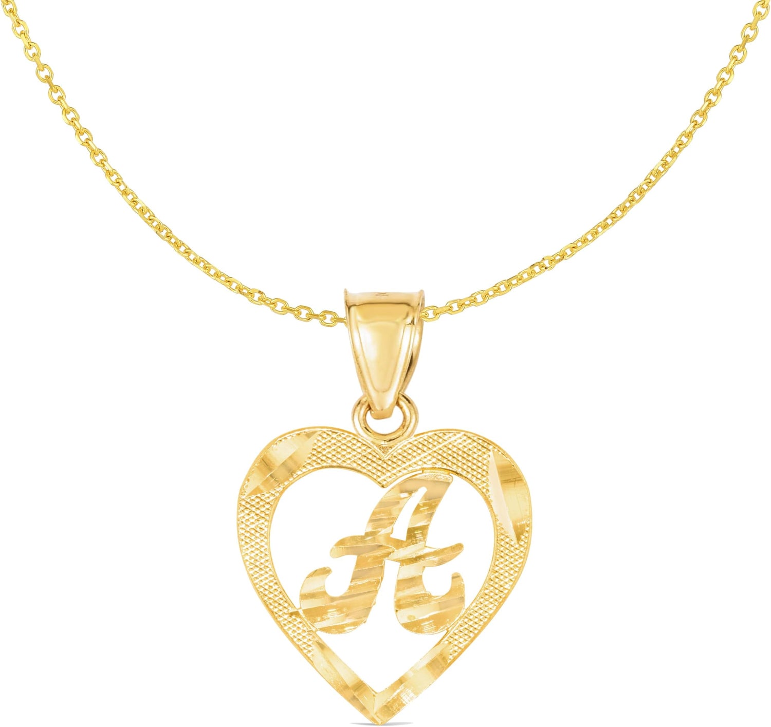 10k Yellow Gold 19mm Personalized Alphabet Letter A - Z Initial Heart Pendant with optional Extendable Cable Chain Necklace