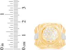 Load image into Gallery viewer, 10k Yellow Gold 19.4mm Two-Tone Railroad Pave CZ Cluster Round Circle Men&#39;s Ring, Sizes 5-13.5
