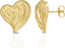 Load image into Gallery viewer, 925 Sterling Silver or 14k Gold over Silver 17mm Flat Back Ridged Heart Stud Earrings
