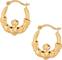 Load image into Gallery viewer, 10k Yellow Gold 15mm Claddagh Hoop Earrings
