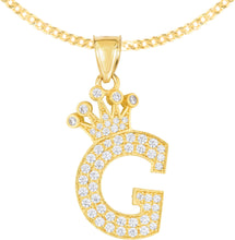 Load image into Gallery viewer, 10k Yellow Gold 0.8&quot; Pave CZ Personalized Crown Alphabet Letter A - Z Initial Charm Pendant with optional Chain Necklace
