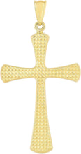 Load image into Gallery viewer, 14k Yellow Gold 1.1" Diamond Cut Classic Cross Charm Pendant with optional Adjustable Chain Necklace
